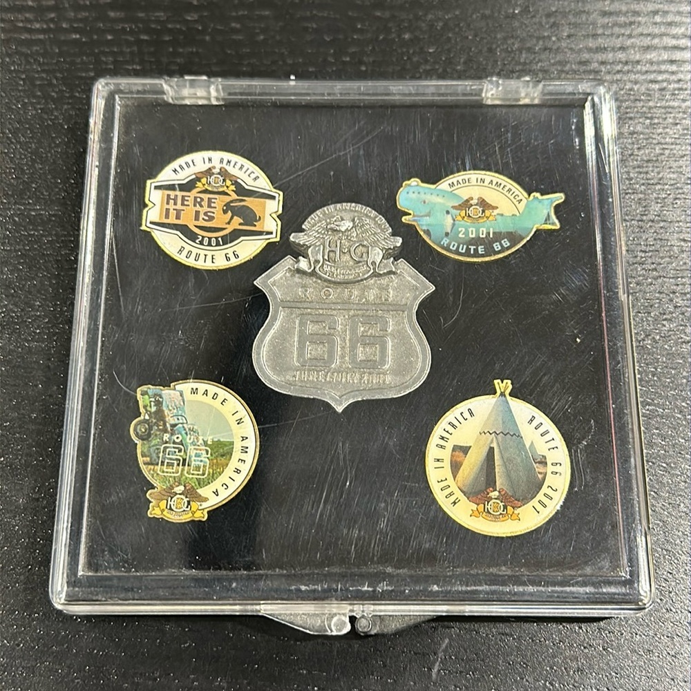 Harley-Davidson Vintage HOG Collectable Route 66 Complete Pin Set with Plaque